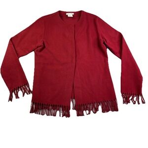 Nara Camicie Sweater Women's II Medium Italy Wool Blend Red Button Up Fringe VTG